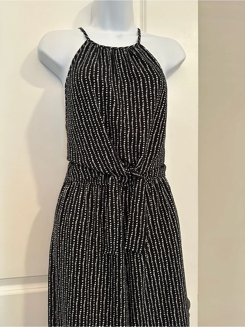 Speechless Cropped Leg Black Halter Jumpsuit with White Polka Dots Size Small
